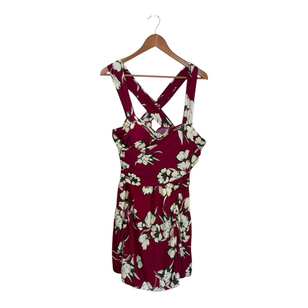 Boutique Floral Red & Cream Fit-and-Flare Swimsuit with Built in Shorts Size XL - Picture 2 of 15